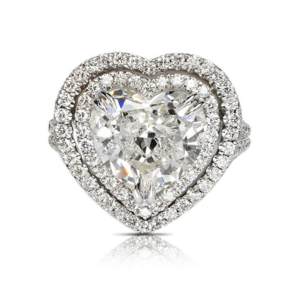NEW 925 Silver Double Halo Diamond Heart Ring - Picture 2 of 4